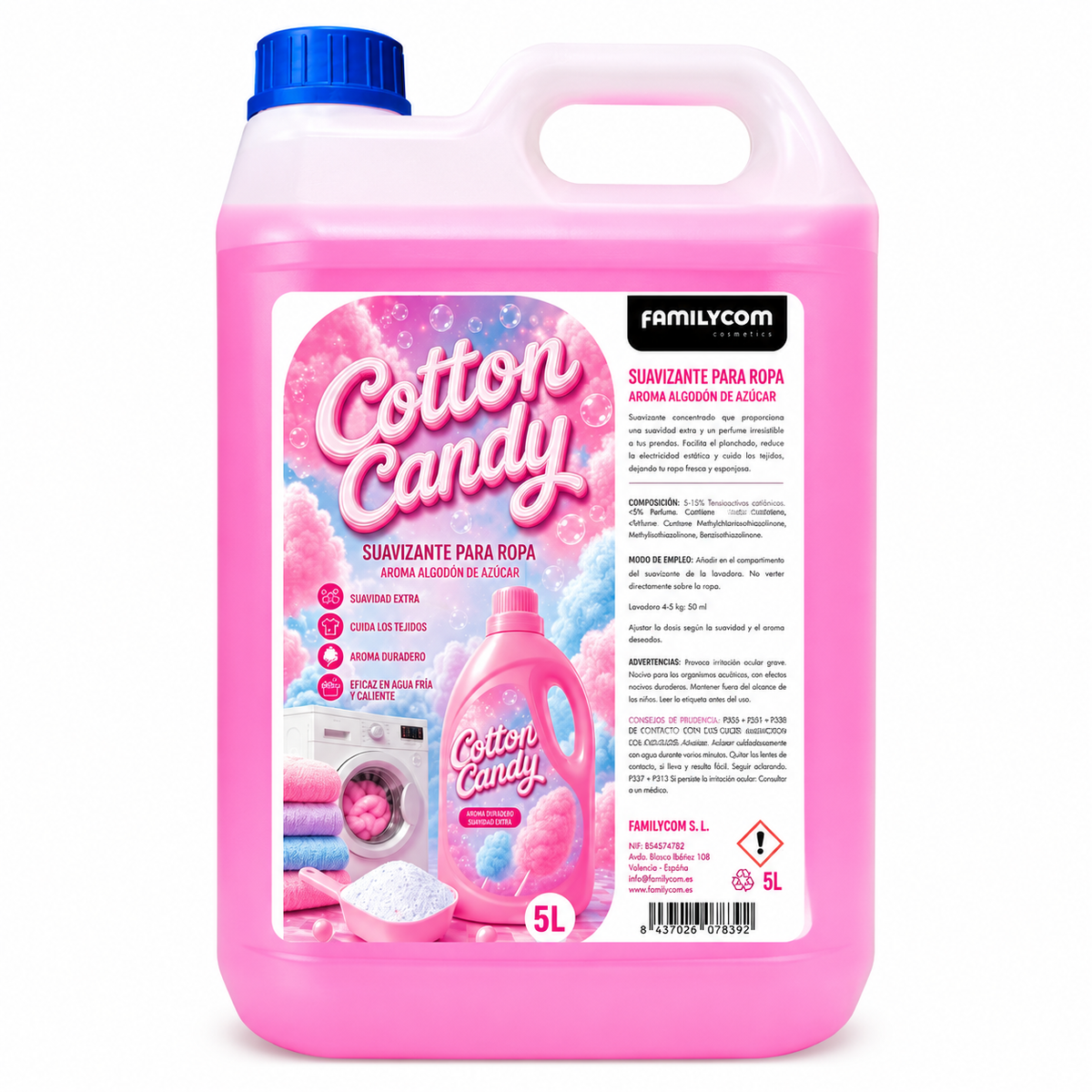 Suavizante algodón de azúcar - Perfumador Ropa - Suavizante Concentrado para la Ropa - Frescor intenso y duradero - 217 lavados - 5 litros
