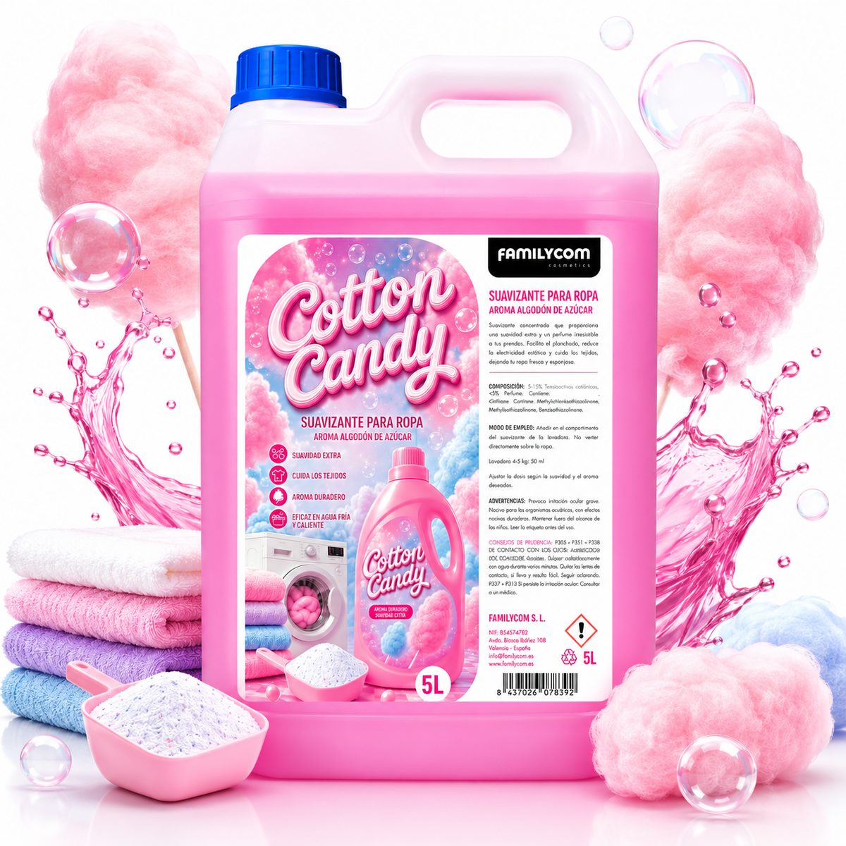 Suavizante algodón de azúcar - Perfumador Ropa - Suavizante Concentrado para la Ropa - Frescor intenso y duradero - 217 lavados - 5 litros