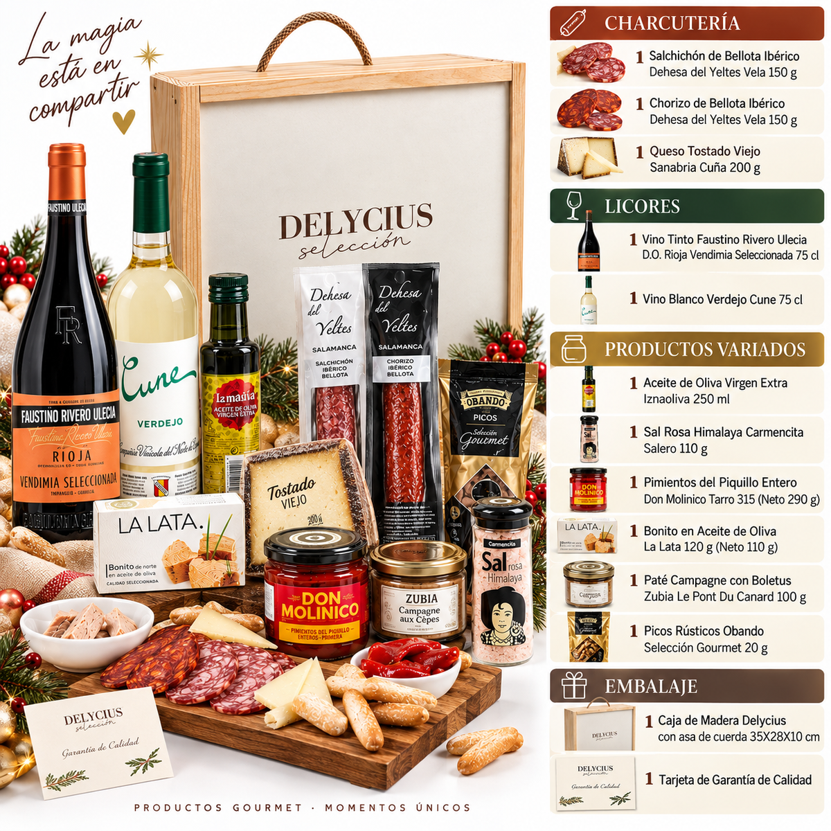 Cesta Navidad Gourmet para regalar Caja Madera