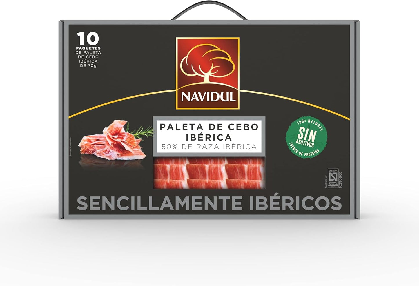 Navidul - Maletín de Paleta de Cebo Ibérica (50% raza ibérica) freshpack envasado al vacío - 10x70g, Total 700g
