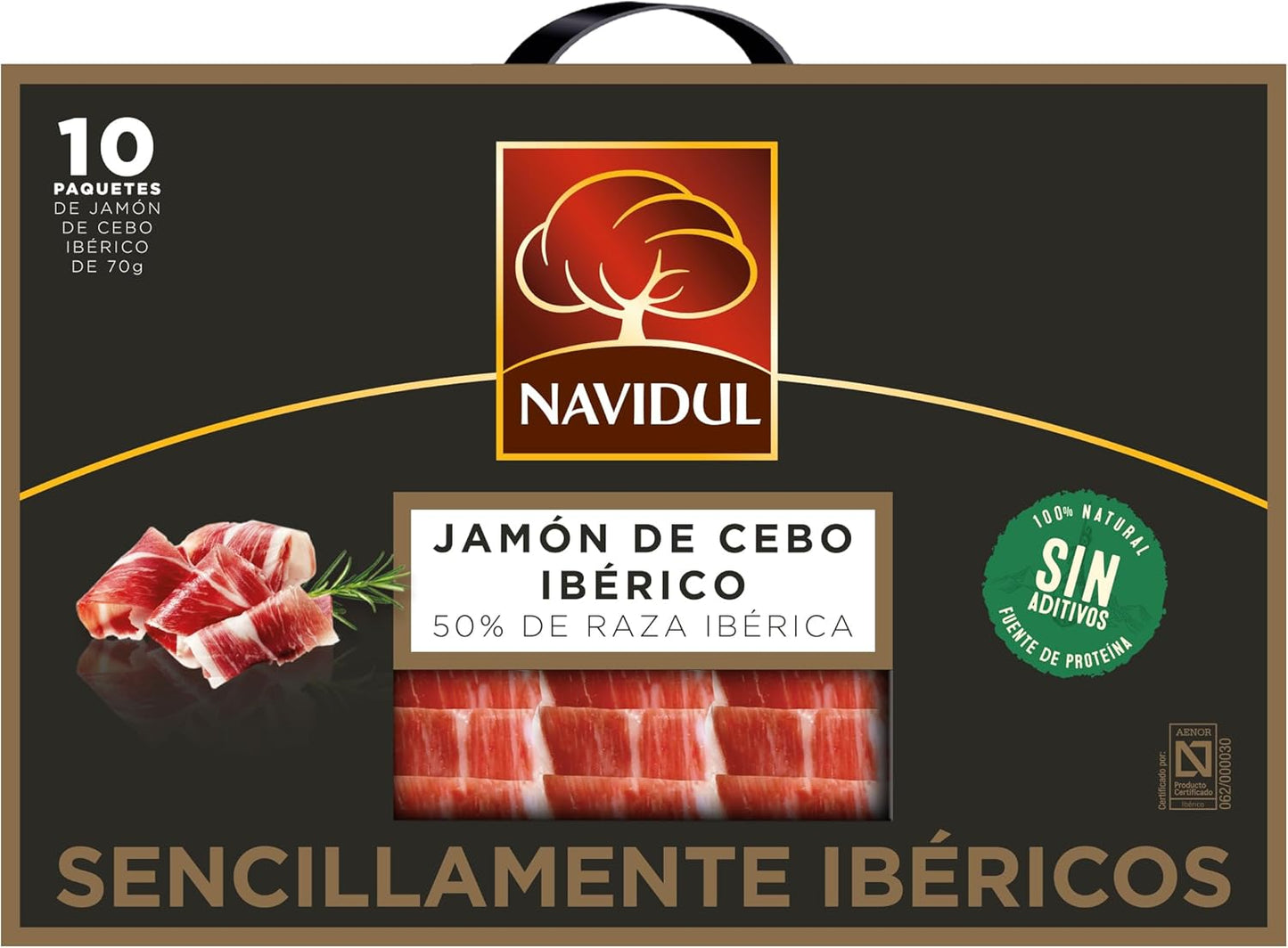 Navidul - Maletín de Jamón de Cebo Ibérico (50% raza ibérica) freshpack envasado al vacío - 10x70g