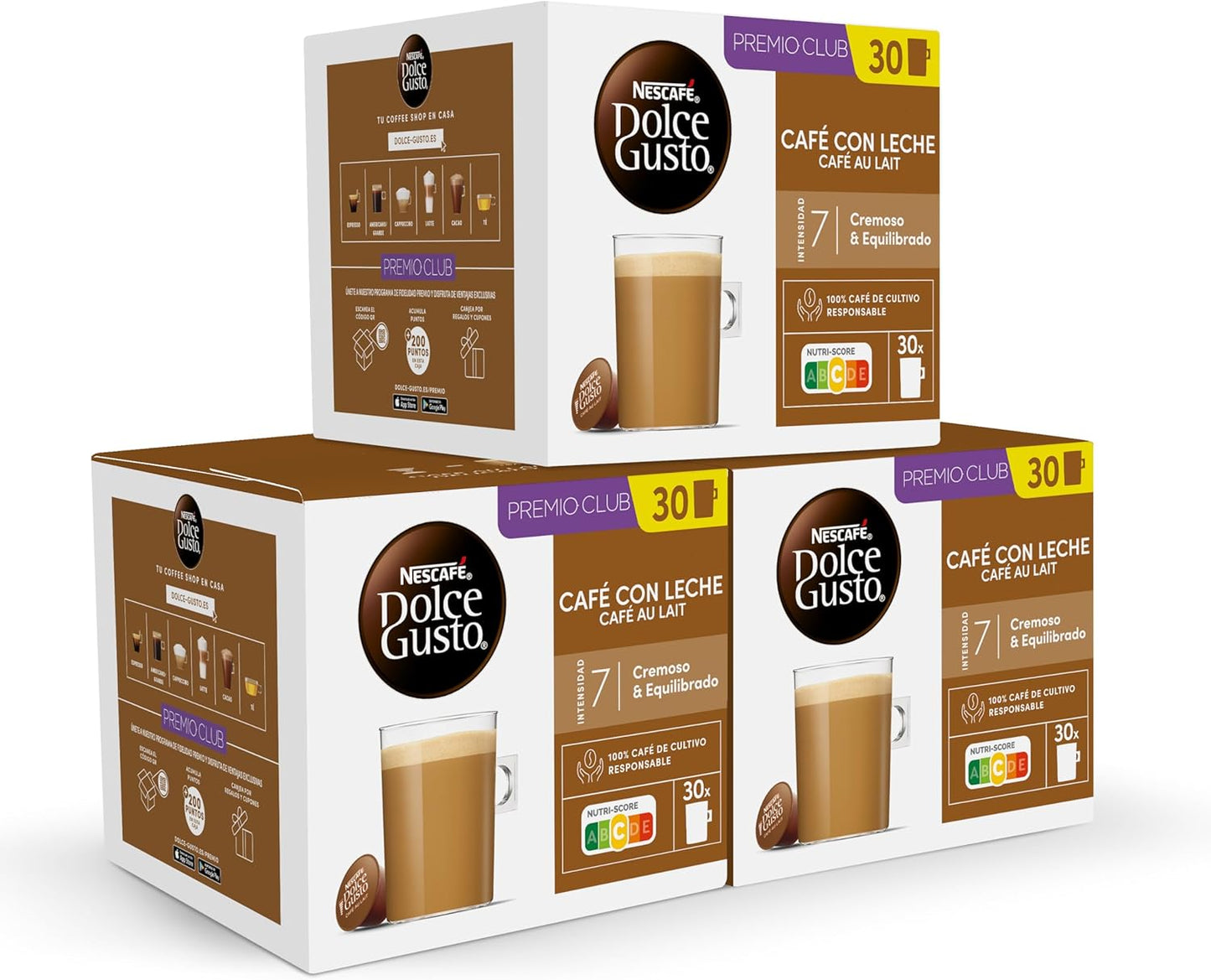 NESCAFÉ Dolce Gusto Café con Leche - Cápsulas de Café, 90 Cápsulas (3 x 30) - Intensidad 7 - Originales para cafeteras Dolce Gusto