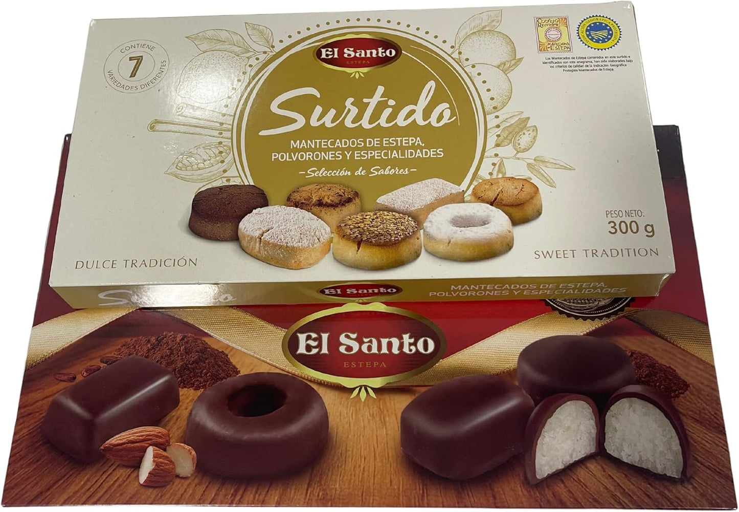 Mantecados y Polvorones El Santo, 2 Pack - 650 gr Surtido Selección de Chocolate y surtido Mantecados De Estepa.