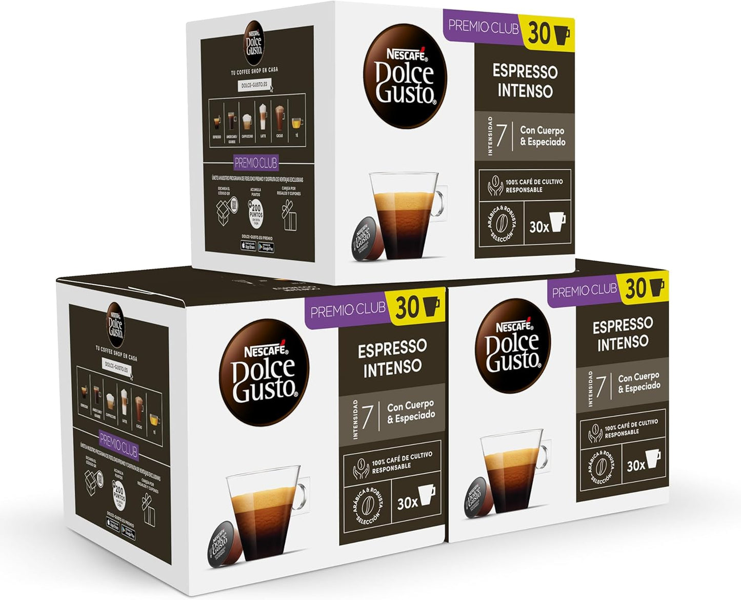 NESCAFÉ Dolce Gusto Espresso Intenso - Cápsulas de Café, 90 Cápsulas (3 x 30) - Intensidad 7 - Originales para cafeteras Dolce Gusto