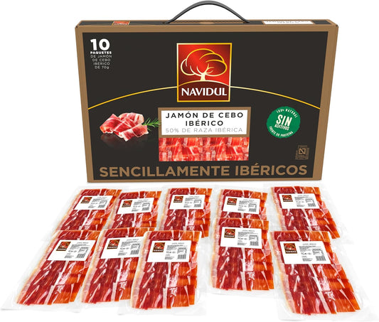 Navidul - Maletín de Jamón de Cebo Ibérico (50% raza ibérica) freshpack envasado al vacío - 10x70g