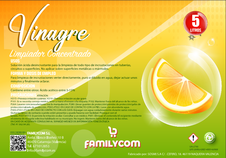 Vinagre de limpieza Familycom 5 L