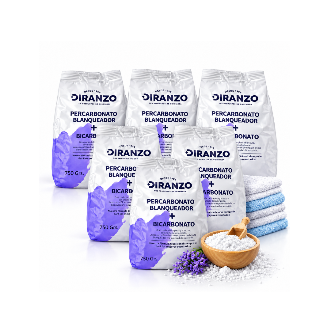 Percarbonato Blanqueador Diranzo Pack 6 unidades. 750g x 6. Total 4,5 Kg. Quitamanchas, Blanqueante y Elimina Olores y Grasa.