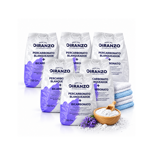 Percarbonato Blanqueador Diranzo Pack 6 unidades. 750g x 6. Total 4,5 Kg. Quitamanchas, Blanqueante y Elimina Olores y Grasa.