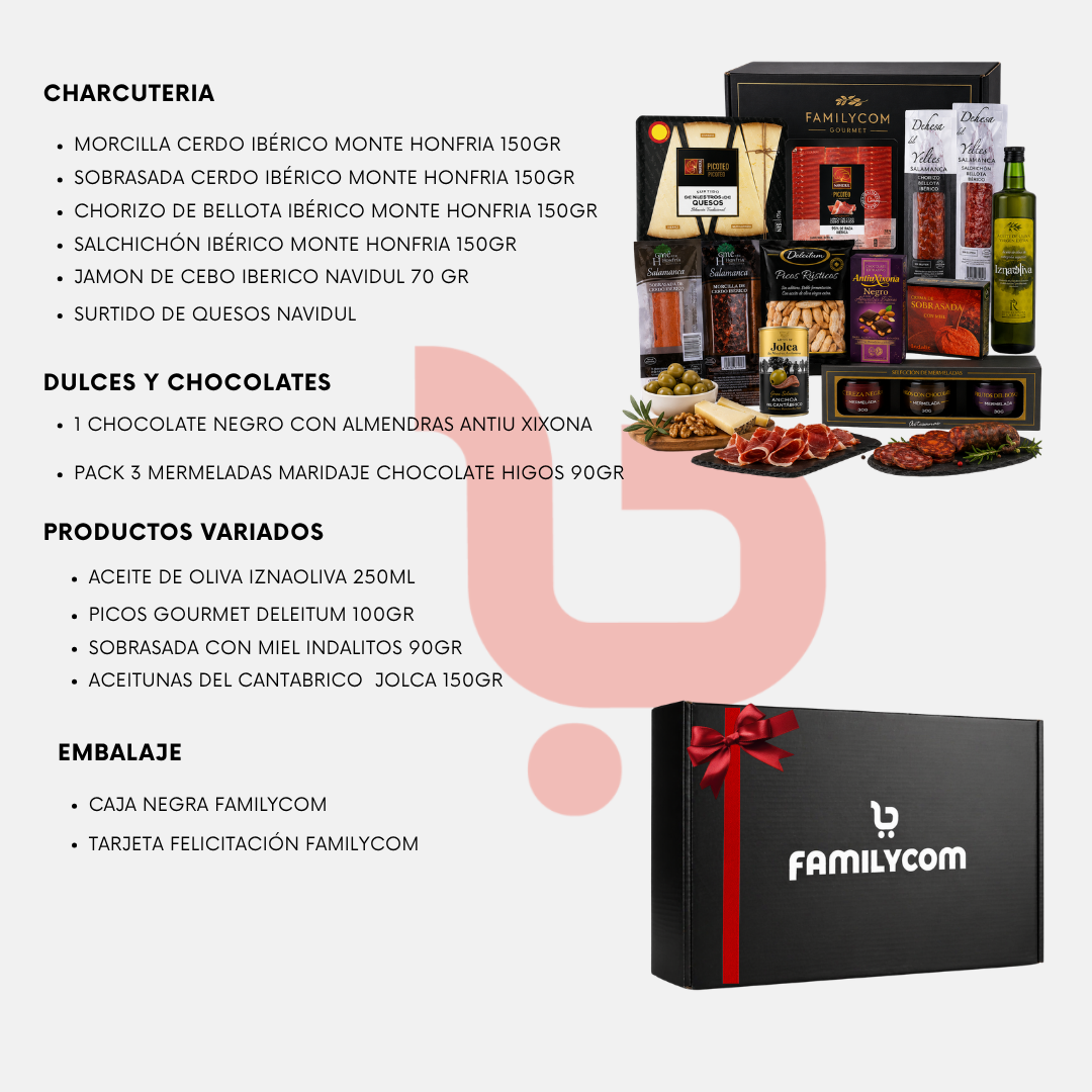 Cesta Gourmet para regalar - Lote gourmet con Ibéricos de regalo - Surtido de Bombones, chocolate, Embutidos, Aceite De Oliva Virgen - Regalos originales para El, Ella - Sin Alcohol