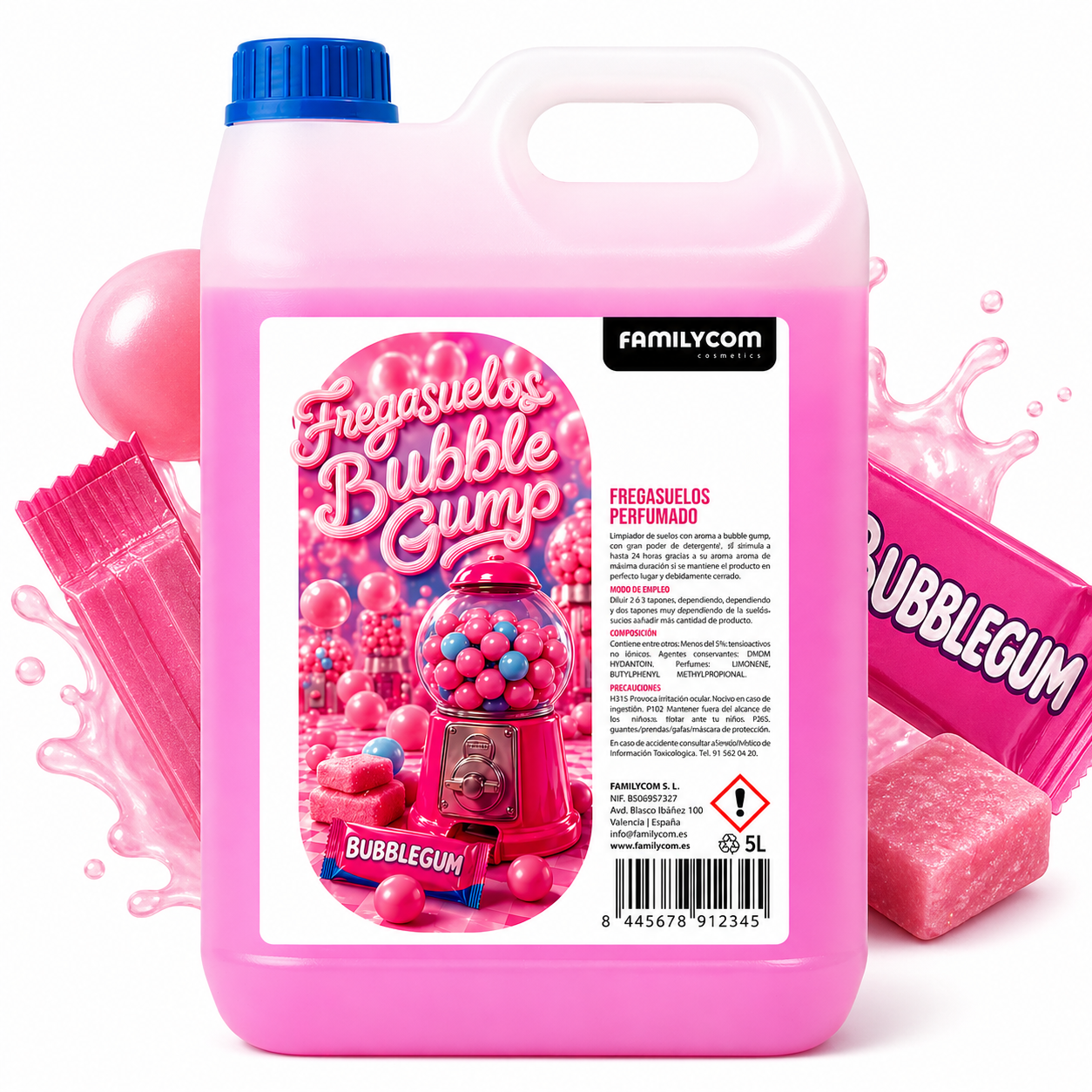 Fregasuelos Concentrado Perfumado Duradero Aroma Chicle Bubble Gum - Limpieza, Brillo e Higiene - Limpiasuelos pH Neutro para Todo Tipo de Suelos y Superficies Delicadas - 5 Litros