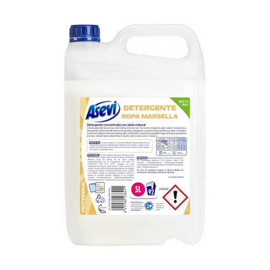 Asevi Detergente Líquido para Lavadora Marsella - Detergente para Ropa Blanca y de Color con Fórmula Concentrada - Jabón Natural de Marsella para una Ropa Limpia y Cuidada - 92 Lavados