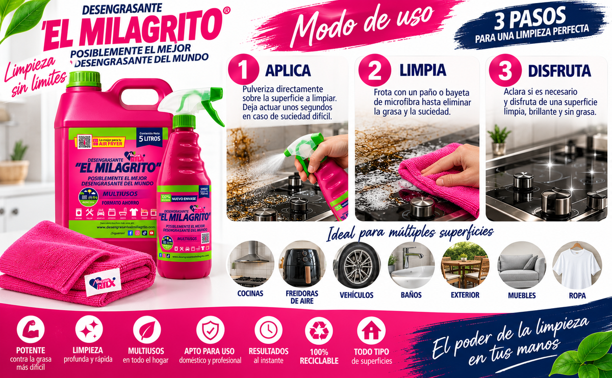 Pack Desengrasante el milagrito con trapo microfibra 5L + 750ml