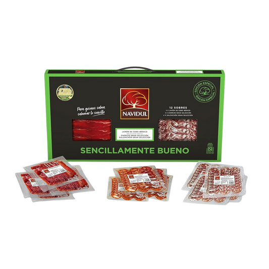 Navidul Maletín de Jamón de Cebo Ibérico 4x75g, Chorizo Gran selección 4x75g y Salchichón Gran selección. Freshpack envasado al vacío - 4x75g Total 900 gr